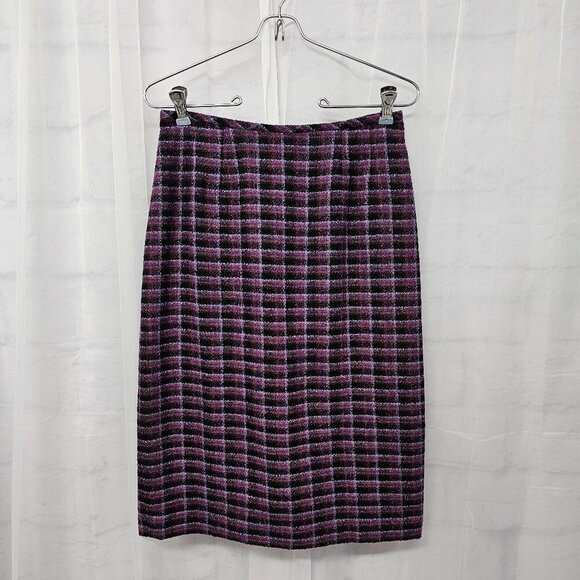 Vintage Le Suit Purple Black Skirt Plaid Tweed Office 6 - Picture 1 of 11